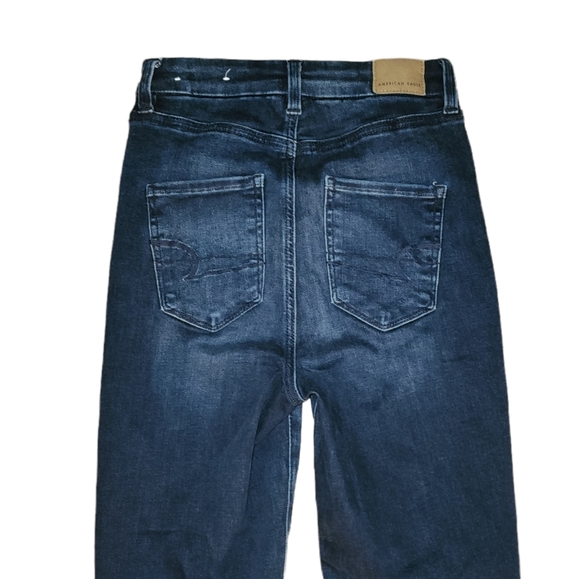 American Eagle Jeans Blue Curvy Highest Rise Jegging Distressed Dark Wash Size 0 - Picture 3 of 8